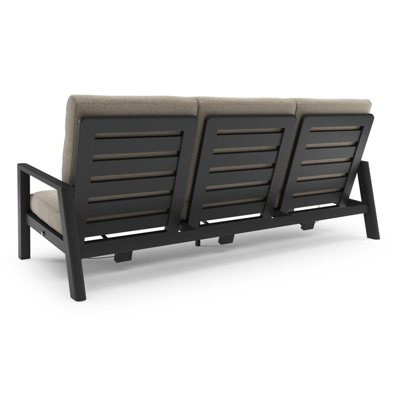 Canapé de jardin Cirello en aluminium noir et coussins en all weather cosytica catania sand