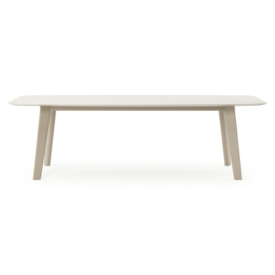 Table de jardin Lacirma forme de bateau en aluminium beige et céramique pleine Shilin Lg. 255 x Lrg. 115 x Haut. 74 cm