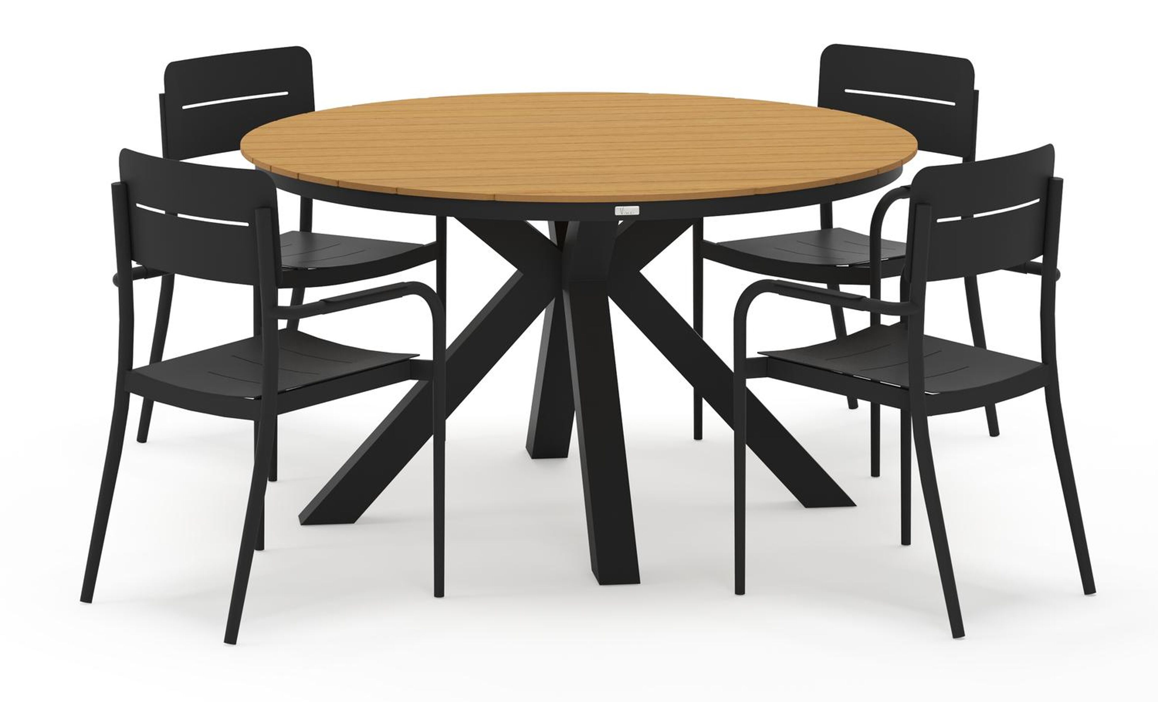 Tora tuinset rond in zwart aluminium en polywood met 4 Salto tuinstoelen