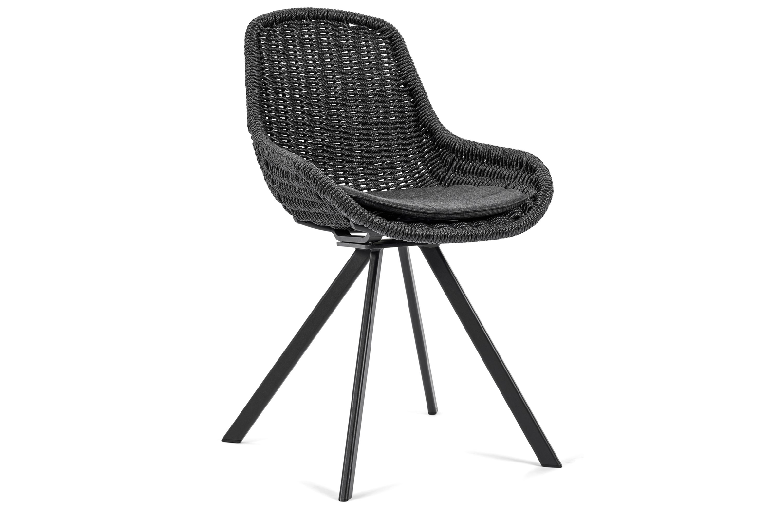 Cesano tuinstoel in zwart aluminium en zwart wicker met kussen in natte sooty all weather sunbrella® luxe