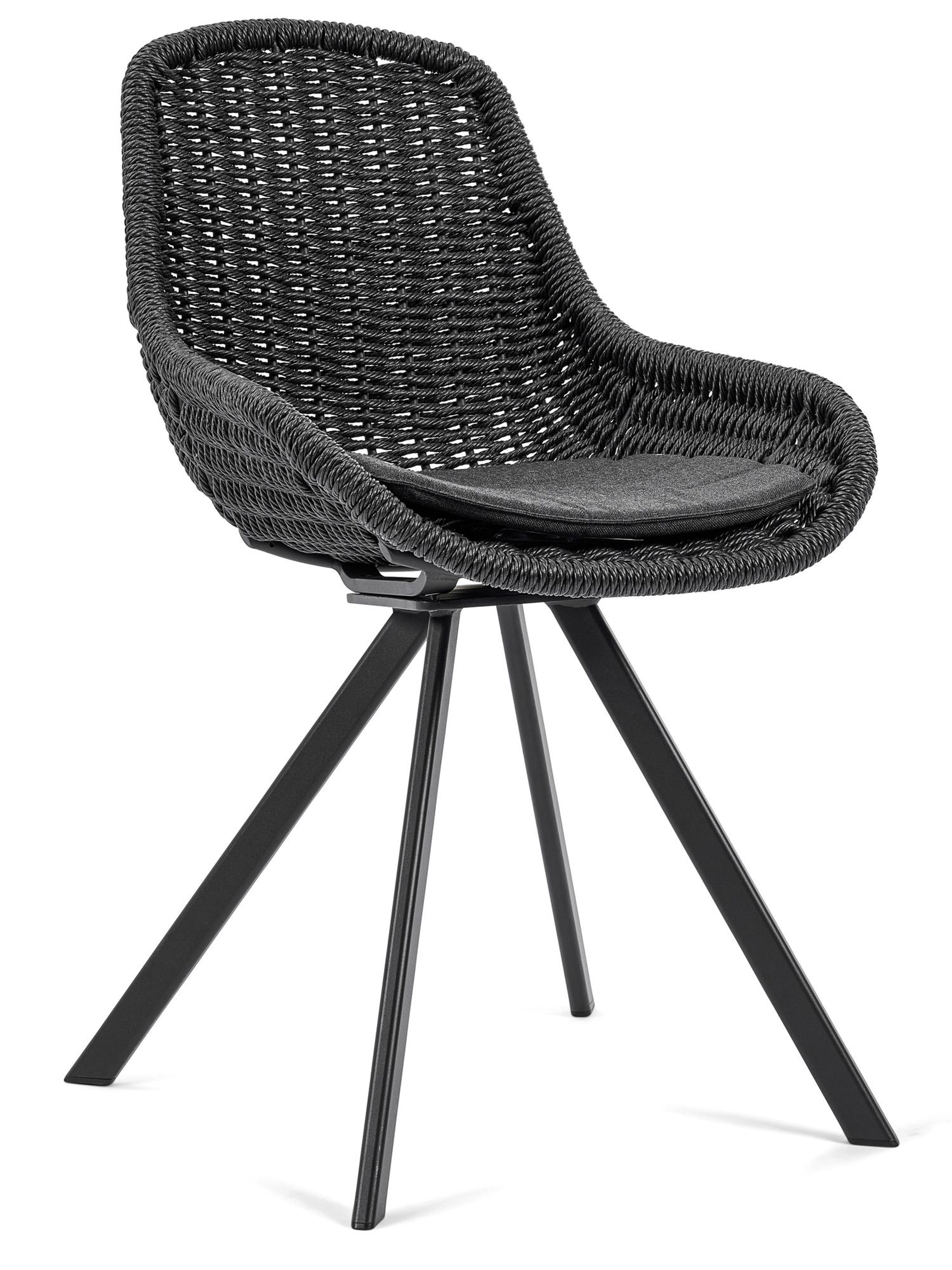 Chaise de jardin Cesano in aluminium  noir et résine tressée noir avec coussin en natte sooty all weather sunbrella® luxe