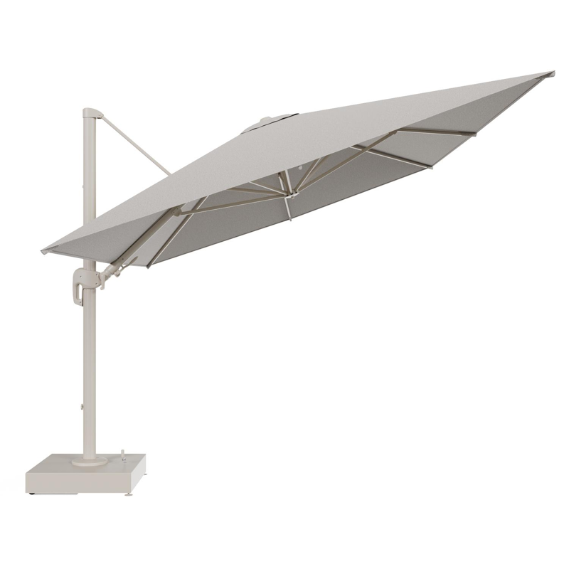 Rufina zweefparasol met tiltfunctie in beige aluminium en Firenze Sand All Weather Solica parasoldoek - L1 400 x L2 300 cm met parasolvoet Minore 150 kg met wielen
