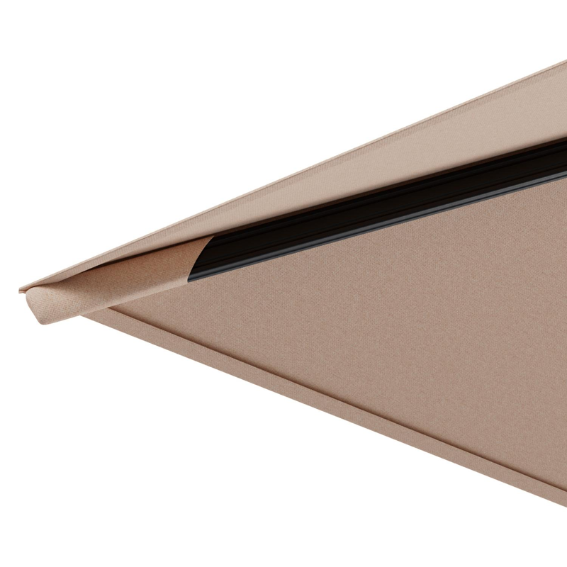 Avola zweefparasol met tiltfunctie in zwart aluminium en Natte Linen Chalk Sunbrella Premium parasoldoek - L1 300 x L2 300 cm met parasolvoet Pedito 120 kg