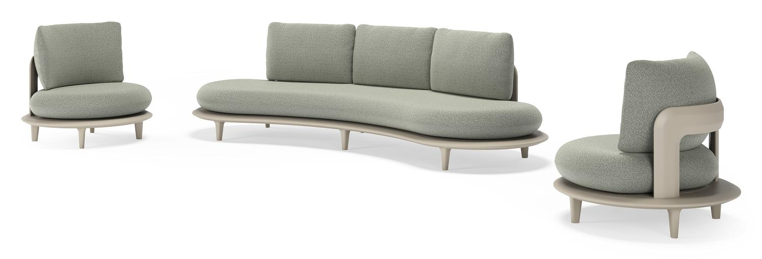 Bomero loungeset in beige aluminium met savane leaf all weather sunbrella® luxe kussen