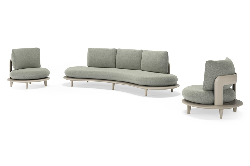 Bomero loungeset in beige aluminium met savane leaf all weather sunbrella® luxe kussen