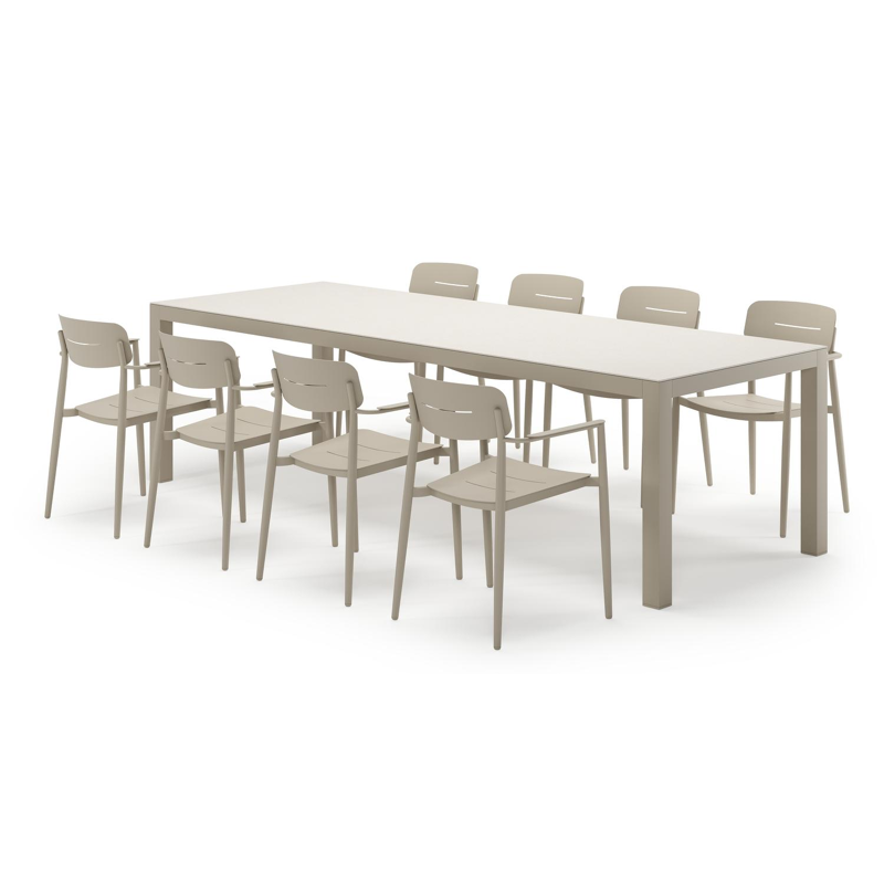 Varese ensemble de jardin rectangulaire en aluminium beige en sintered stone crema minerale avec 8 chaises de jardin Cosa