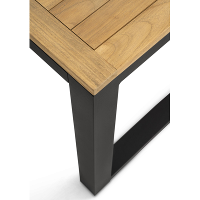 Livo tuinset in zwart aluminium en teak naturel tafelblad met 8 Rivo tuinstoelen