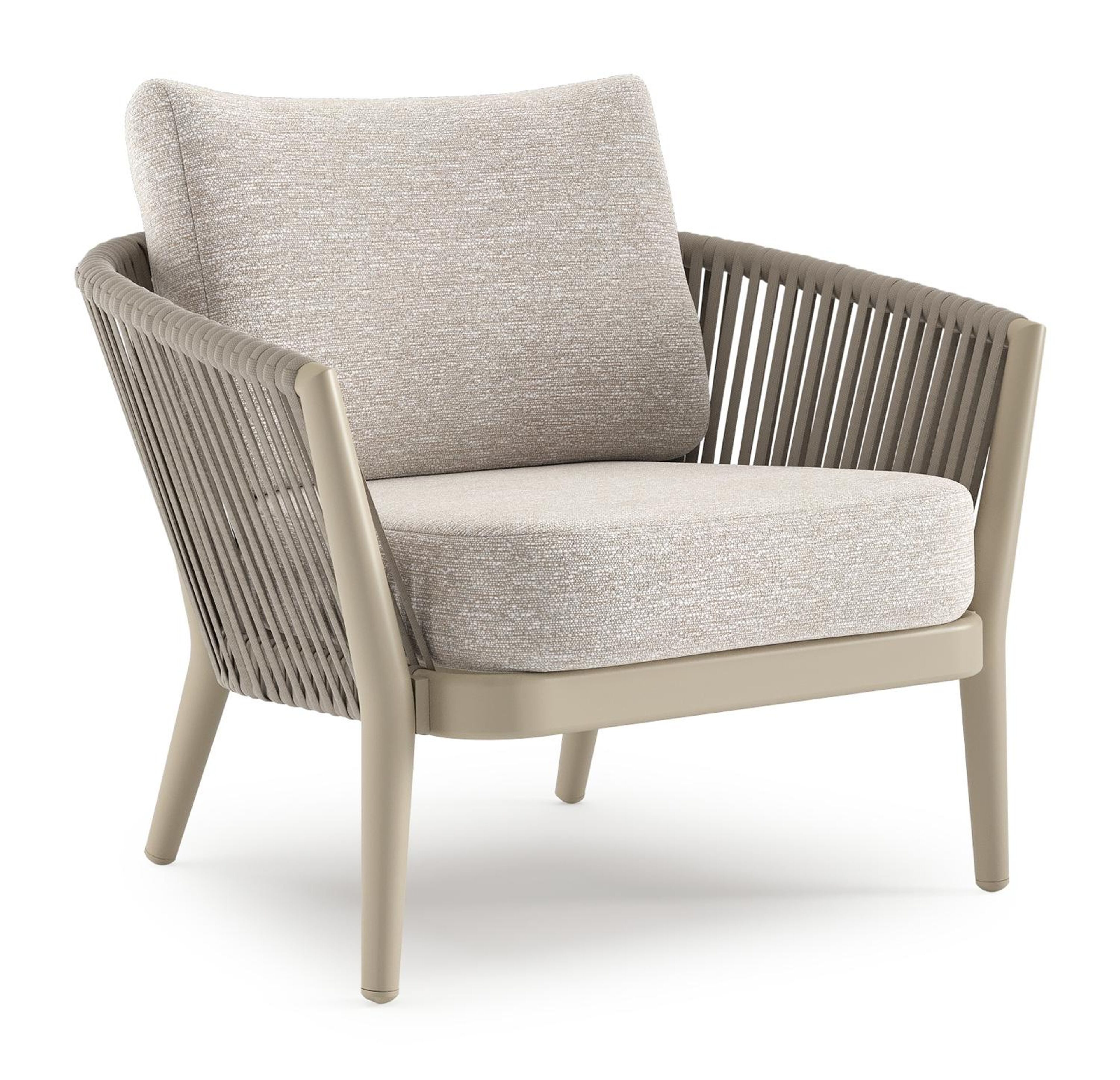 Orso loungestoel in beige aluminium en beige verticaal geweven luxe vlakke rope met Tundra Sand all weather sunbrella® luxe kussen