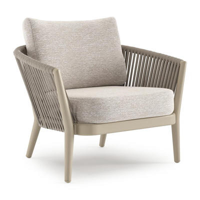 Orso loungestoel in beige aluminium en beige verticaal geweven ronde rope met Tundra Sand all weather sunbrella® luxe kussen