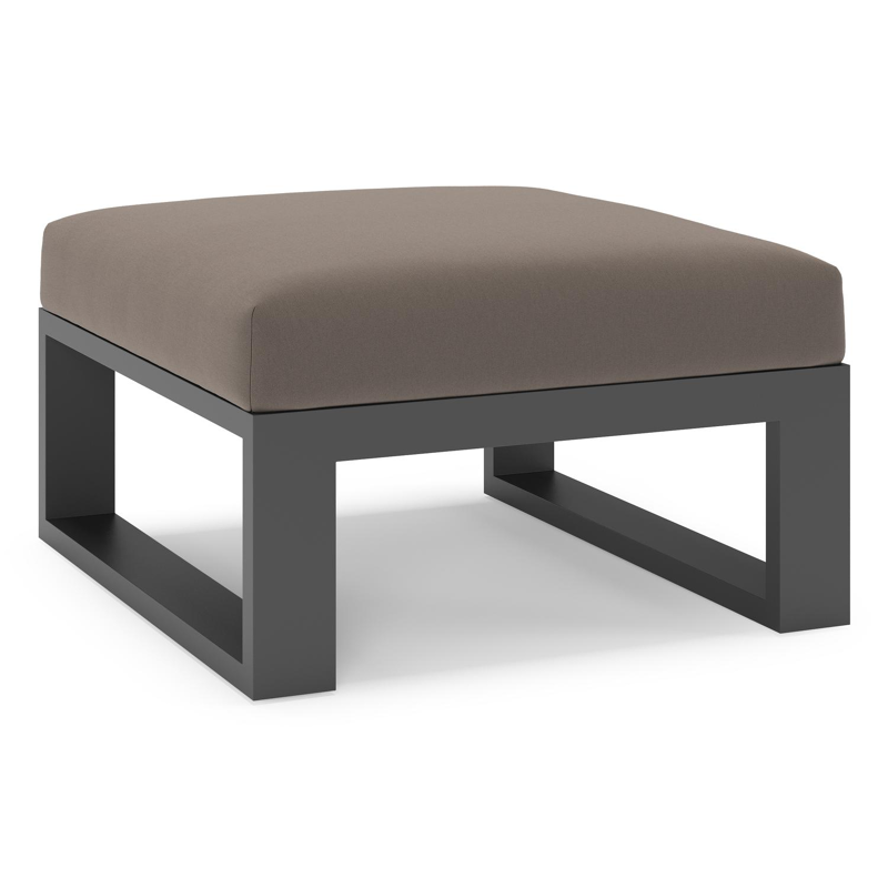 Verato poef in zwart aluminium met natte nature grey all weather sunbrella® luxe kussen