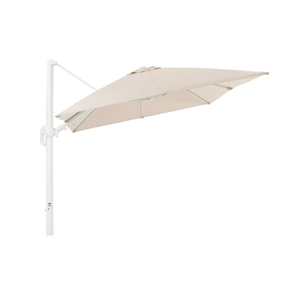 Rufina zweefparasol met tiltfunctie in wit aluminium met beige all weather sunbrella® premium parasoldoek - L1 350 x L2 250 cm (zonder voet)