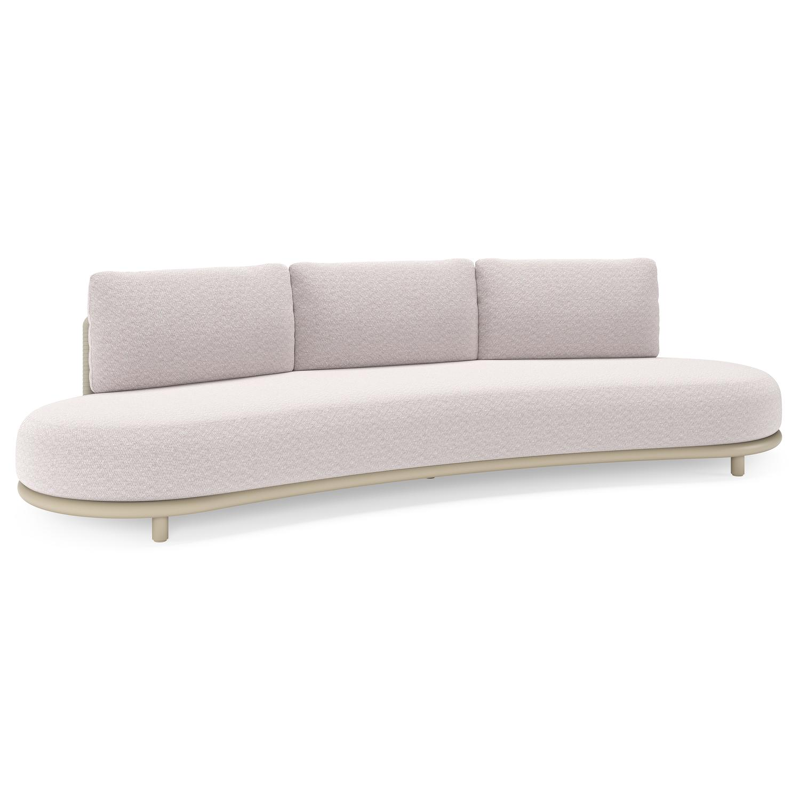 Lomano loungebank in beige aluminium en beige verticaal geweven luxe vlakke rope met Wander Gobi all weather sunbrellaÂ® luxe