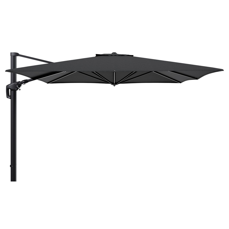 Parasol pendant Minore avec fonction tilt en aluminium noir et toile de parasol en All Weather Sunbrella® Luxe Chartres Sooty  - Lg.1: 350 x Lg.2: 350 cm (sans pied de parasol