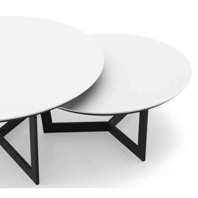 Lacrima set van 2 loungetafels rond in zwart aluminium en volkeramiek Arctic White - Dia. 85/65 x H 35/30 cm