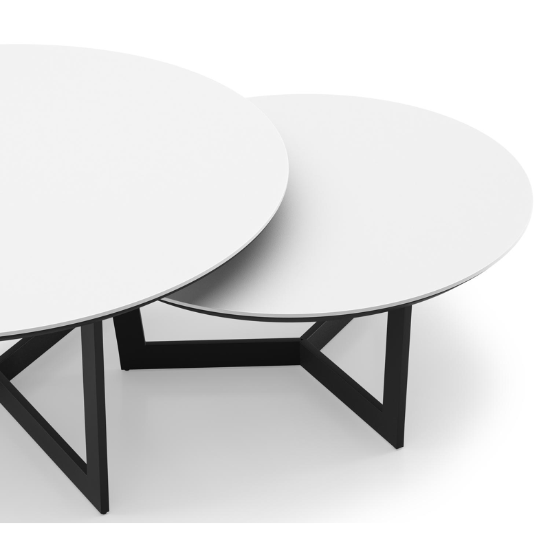 Lacrima set van 2 loungetafels rond in zwart aluminium en volkeramiek Arctic White - Dia. 85/65 x H 35/30 cm