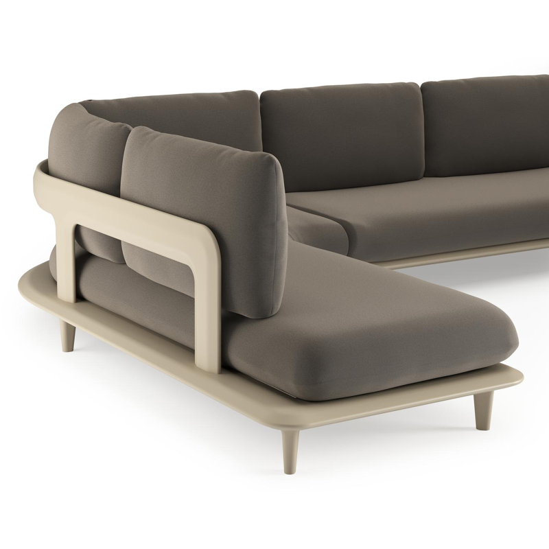 Salon de jardin d'angle Bomero en aluminium beige et coussins en all weather sunbrella® luxe natte carbon beige