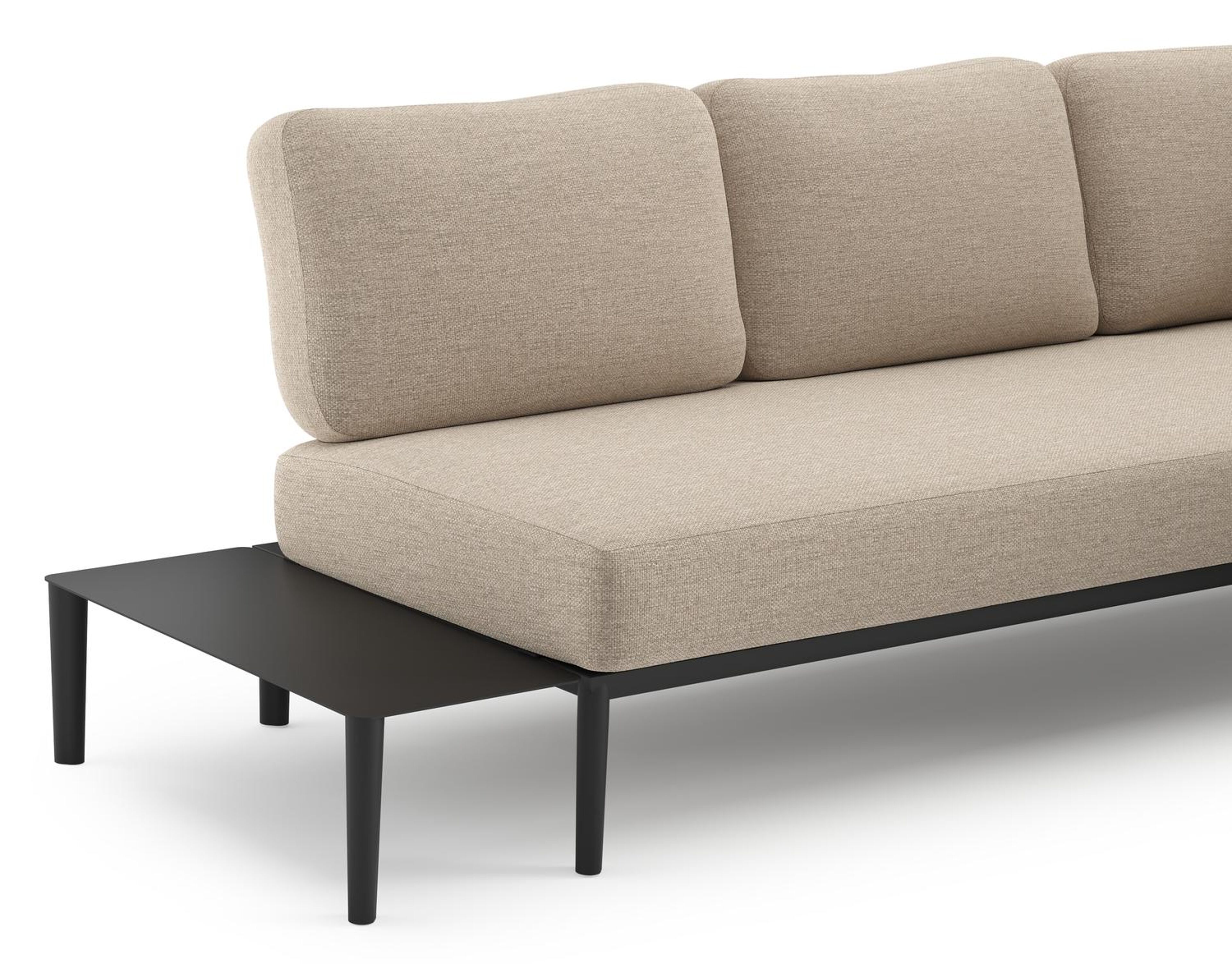 Salon de jardin d'angle Tolosa en aluminium noir et coussins en weather+ softtouch rustic et table basse