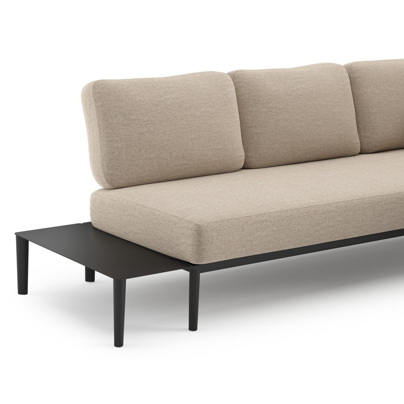 Salon de jardin d'angle Tolosa en aluminium noir et coussins en weather+ softtouch rustic et table basse