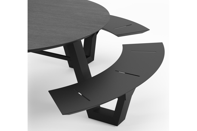 Table de pique-nique Rondino en aluminium noir et céramique pleine - Dia. 236 x H 71,5 cm