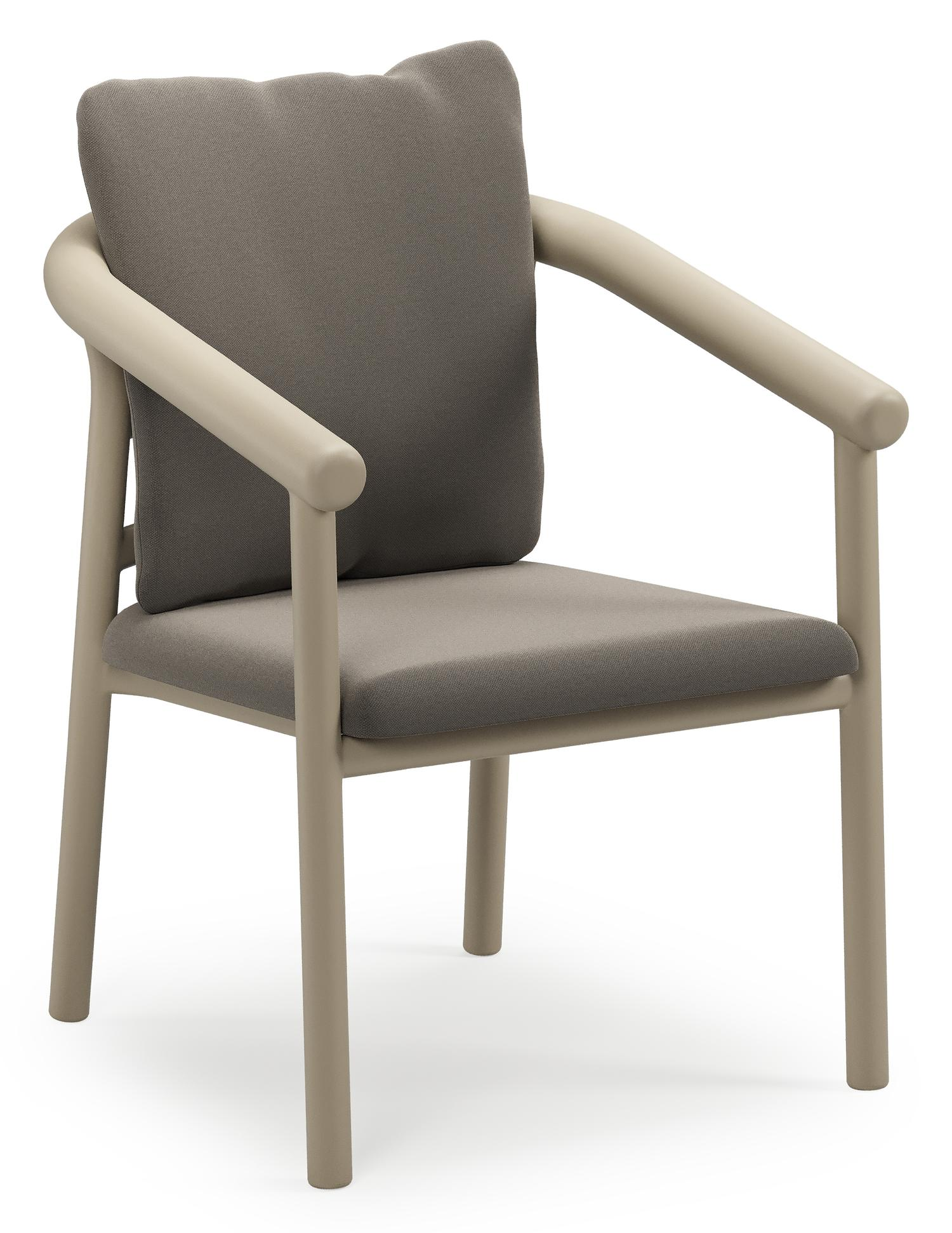 Chaise de jardin empilable Amico en aluminium beige et aluminium beige avec coussin en All Weather Sunbrella® Luxe Natte Carbon Beige