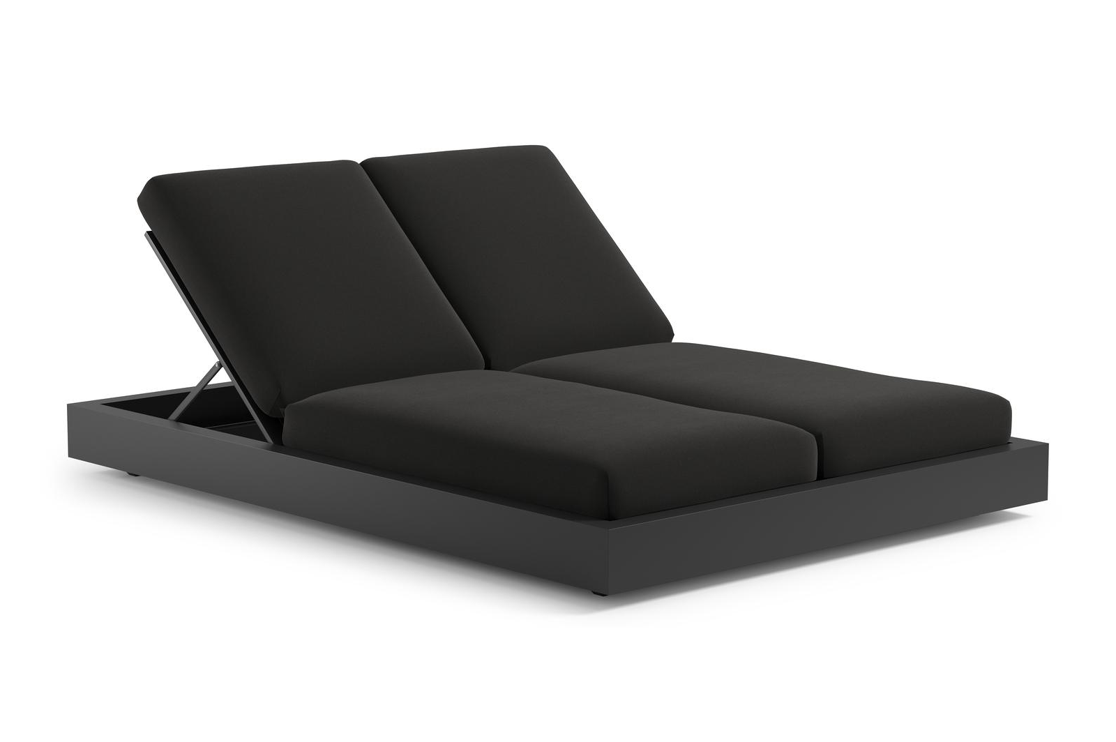 Como verstelbaar dubbel ligbed in zwart aluminium met natte sooty all weather Sunbrella® luxe kussen