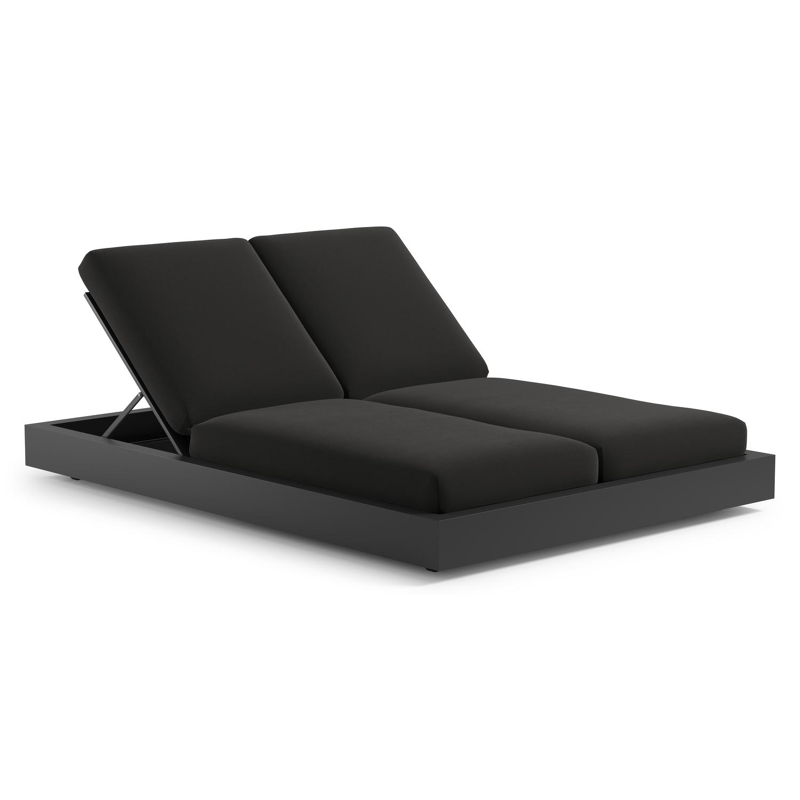 Como verstelbaar dubbel ligbed in zwart aluminium met natte sooty all weather Sunbrella® luxe kussen