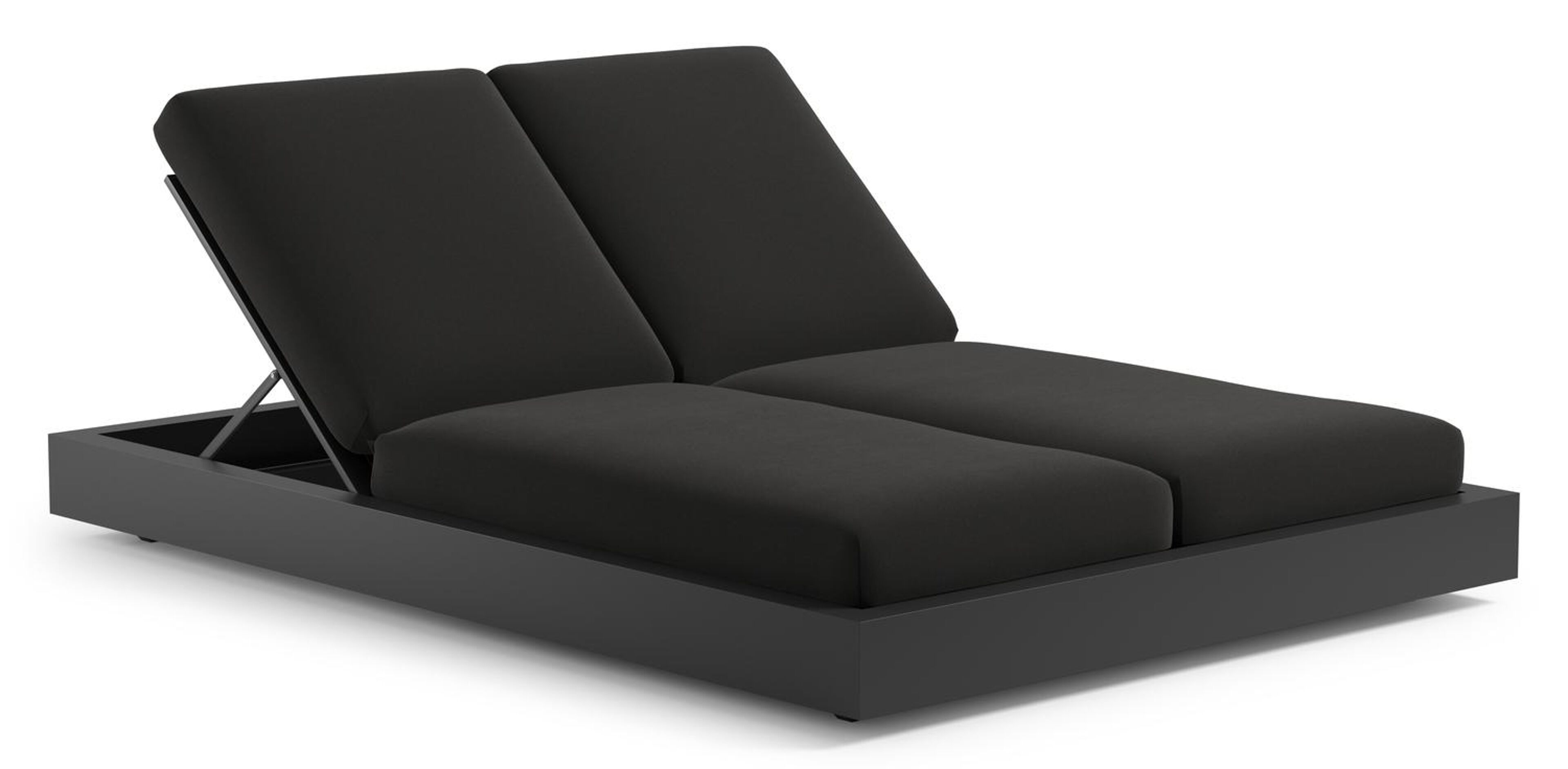 Como verstelbaar dubbel ligbed in zwart aluminium met natte sooty all weather Sunbrella® luxe kussen