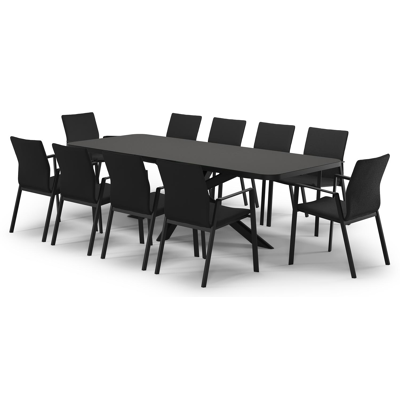 Estella verlengbare tuinset rechthoekig in zwart aluminium en sintered stone Notte minerale met 10 Madura tuinstoelen