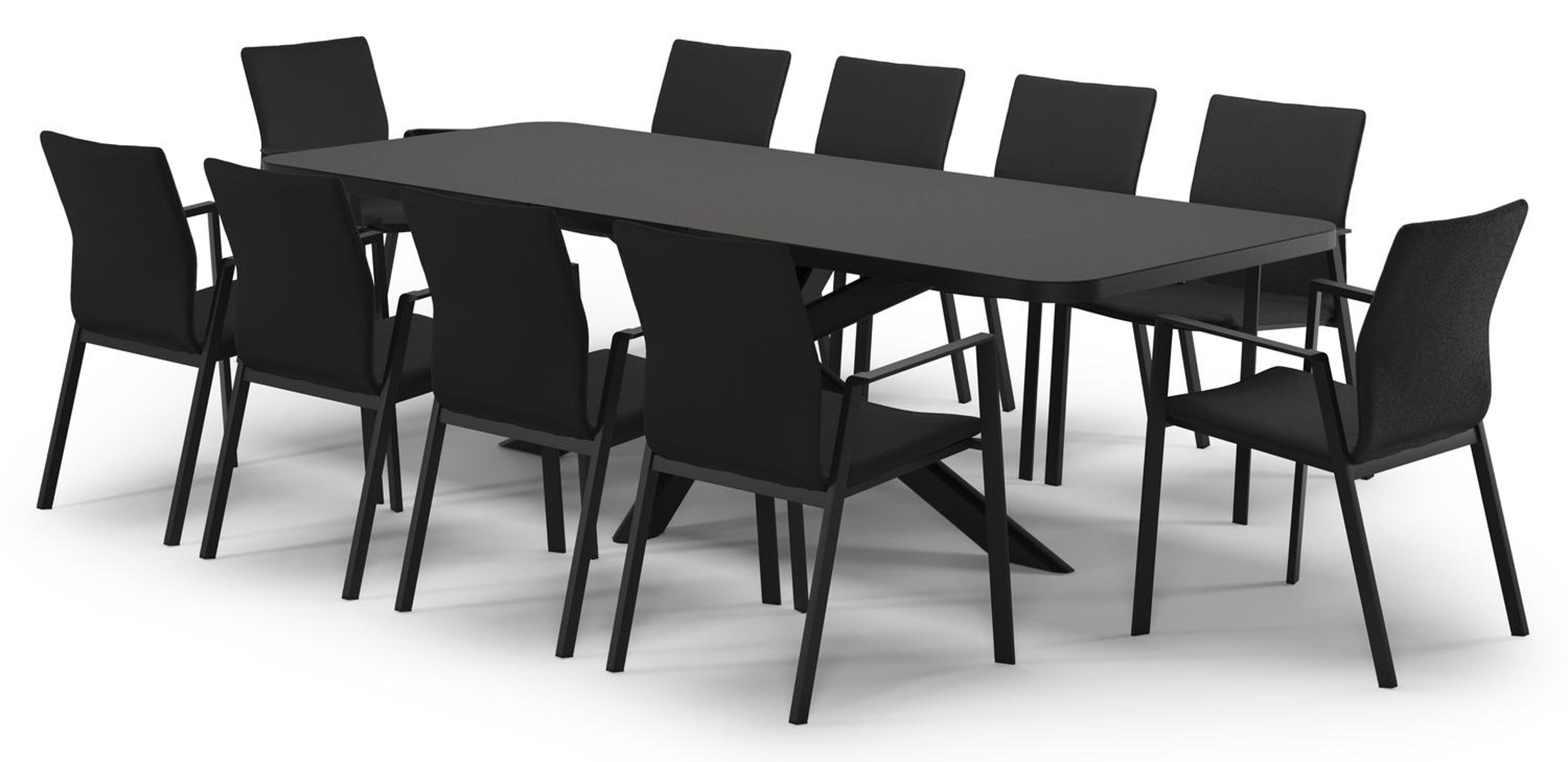 Estella verlengbare tuinset rechthoekig in zwart aluminium en sintered stone Notte minerale met 10 Madura tuinstoelen