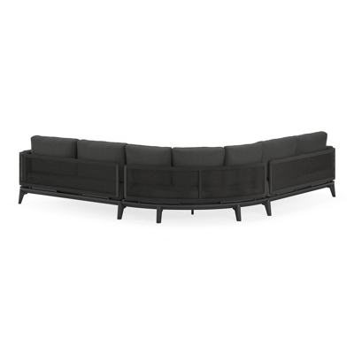 Mosa loungehoek in zwart aluminium en zwart gedraaide ronde wicker met sky black weather+ softtouch kussens