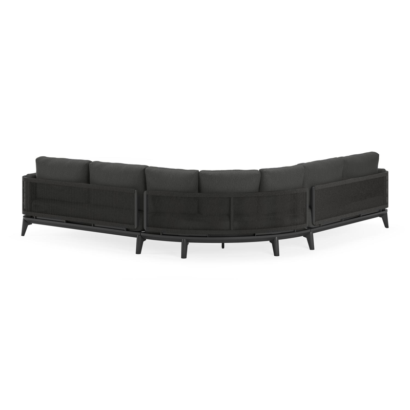 Mosa loungehoek in zwart aluminium en zwart gedraaide ronde wicker met sky black weather+ softtouch kussens