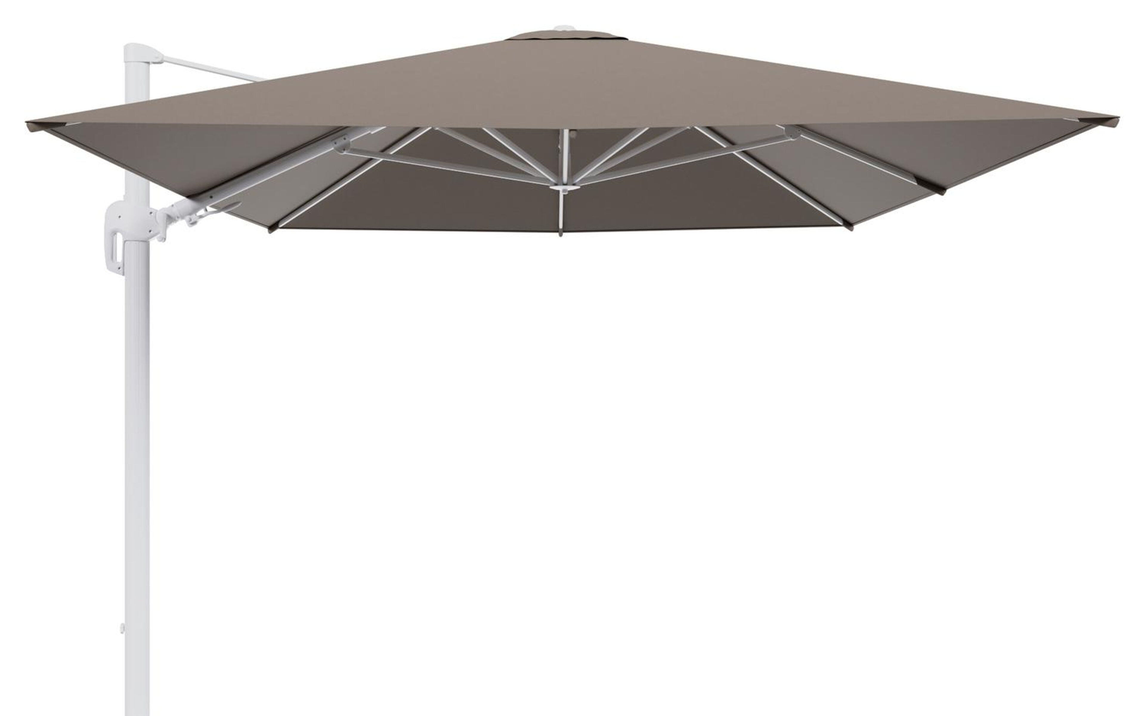 Rufina zweefparasol tiltfunctie in wit aluminium en parasoldoek in All Weather Sunbrella® Luxe Natte Heather Grey  - L1 400 x L2 300 cm (zonder voet) (zonder voet)