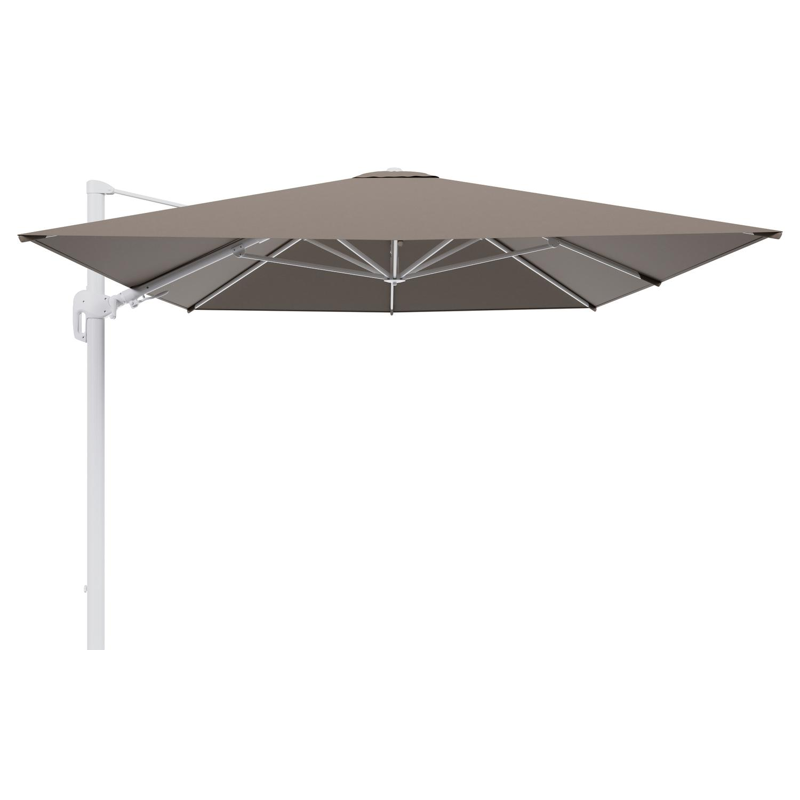 Rufina zweefparasol tiltfunctie in wit aluminium en parasoldoek in All Weather Sunbrella® Luxe Natte Heather Grey - L1 400 x L2 300 cm (zonder voet) (zonder voet)