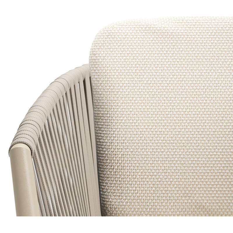 Chaise de jardin Orso en aluminium beige et corde plate tissée verticalement beige avec coussin luxe en All Weather Cosytica Althea Off White