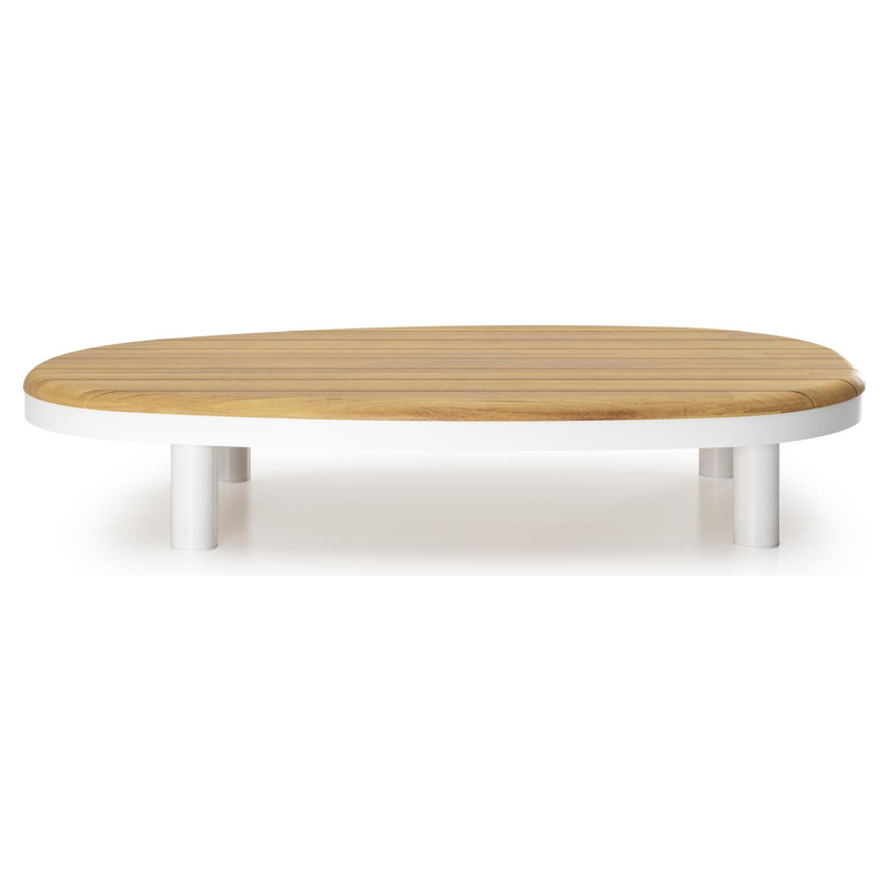Donato loungetafel organisch in wit aluminium en teak - L 151 x B 90 x H 25 cm