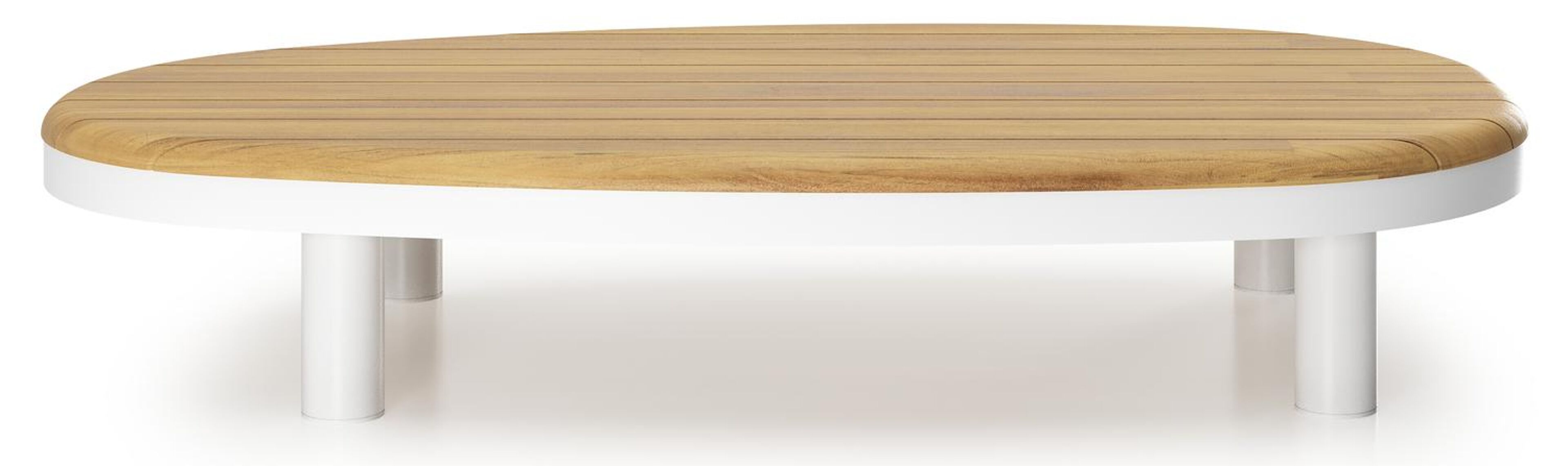 Table de basse Donato organique en aluminium blanc et teck Naturel - Lg. 151 x Lrg. 90 x Haut. 25 cm