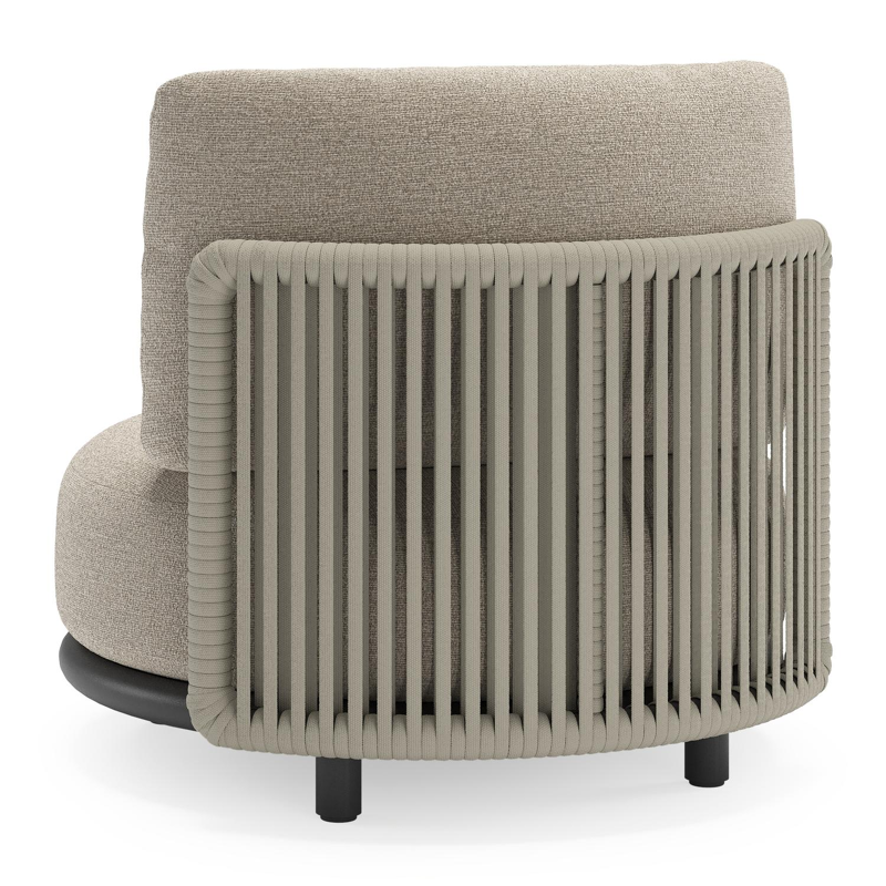 Lomano loungestoel in zwart aluminium en beige verticaal geweven luxe vlakke rope met Catania Greige all weather cosytica