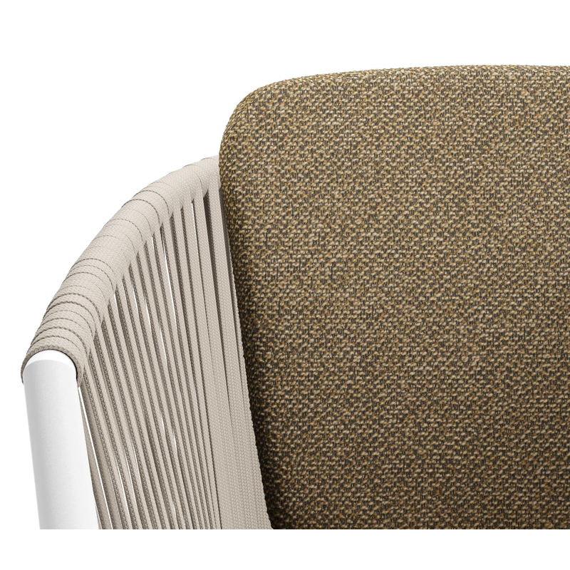 Chaise de jardin Orso en aluminium blanc et corde plate tissée verticalement beige avec coussin en All Weather Cosytica Madagascar Walnut