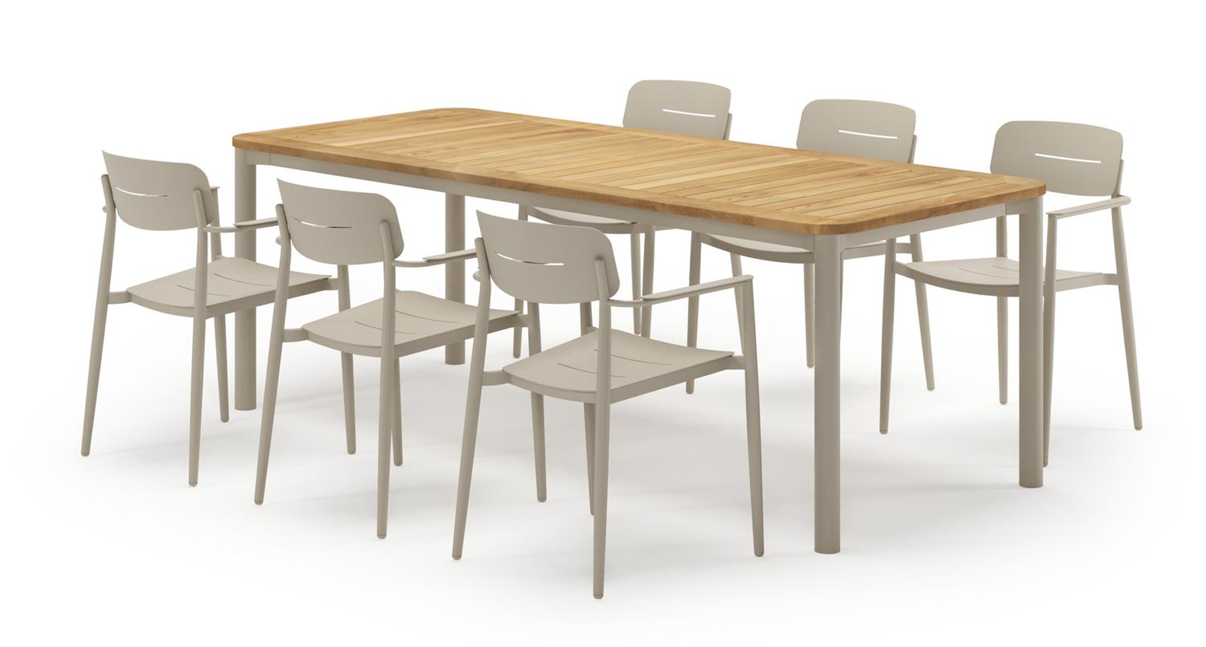 Mira ensemble de jardin rectangulaire arrondi en aluminium beige en teck natural finish avec 6 chaises de jardin Cosa