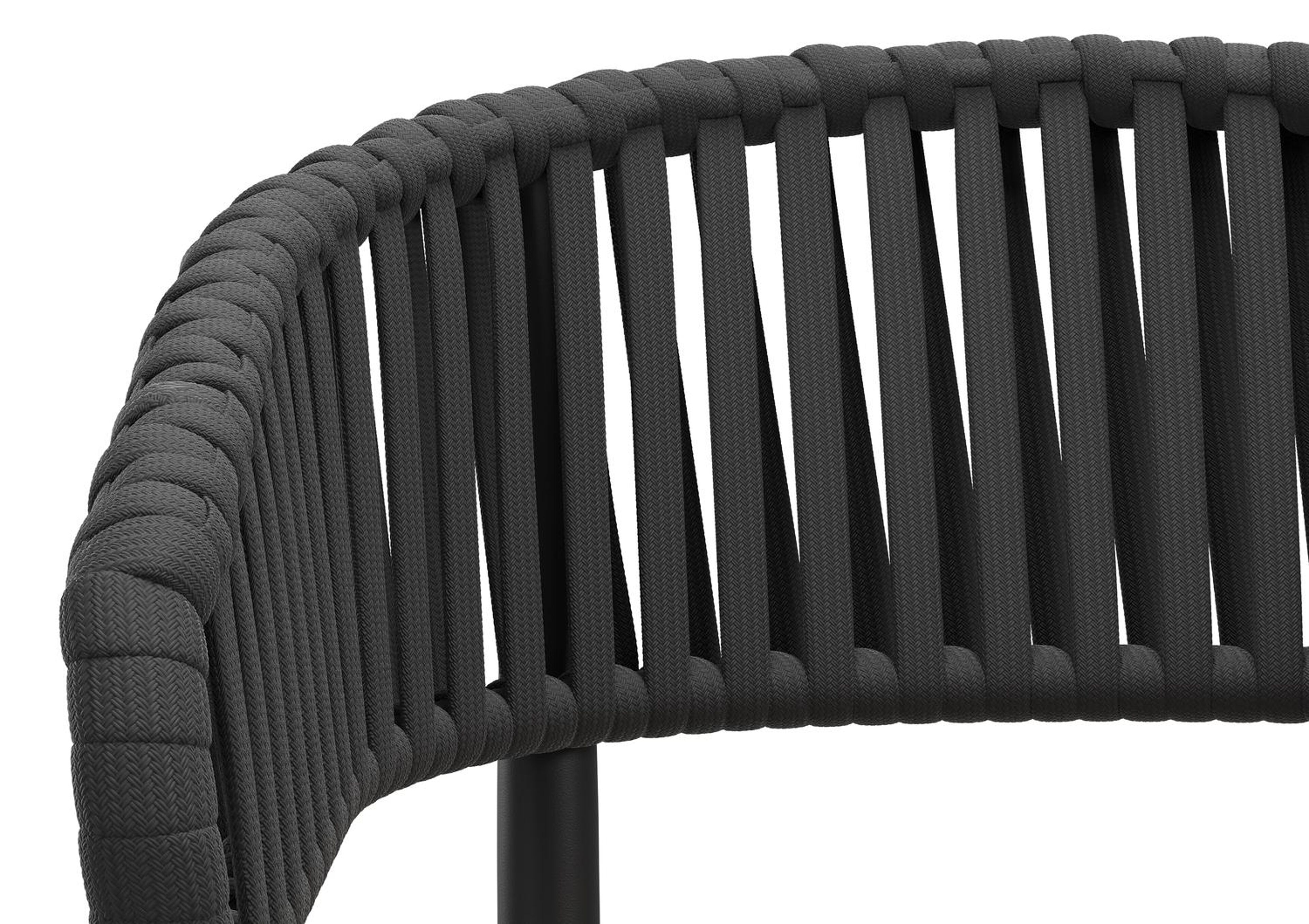 Tolfa stapelbare tuinstoel in zwart aluminium en zwart verticaal geweven luxe vlakke brede rope met stoelkussen in All Weather Sunbrella® Luxe Wander Granite