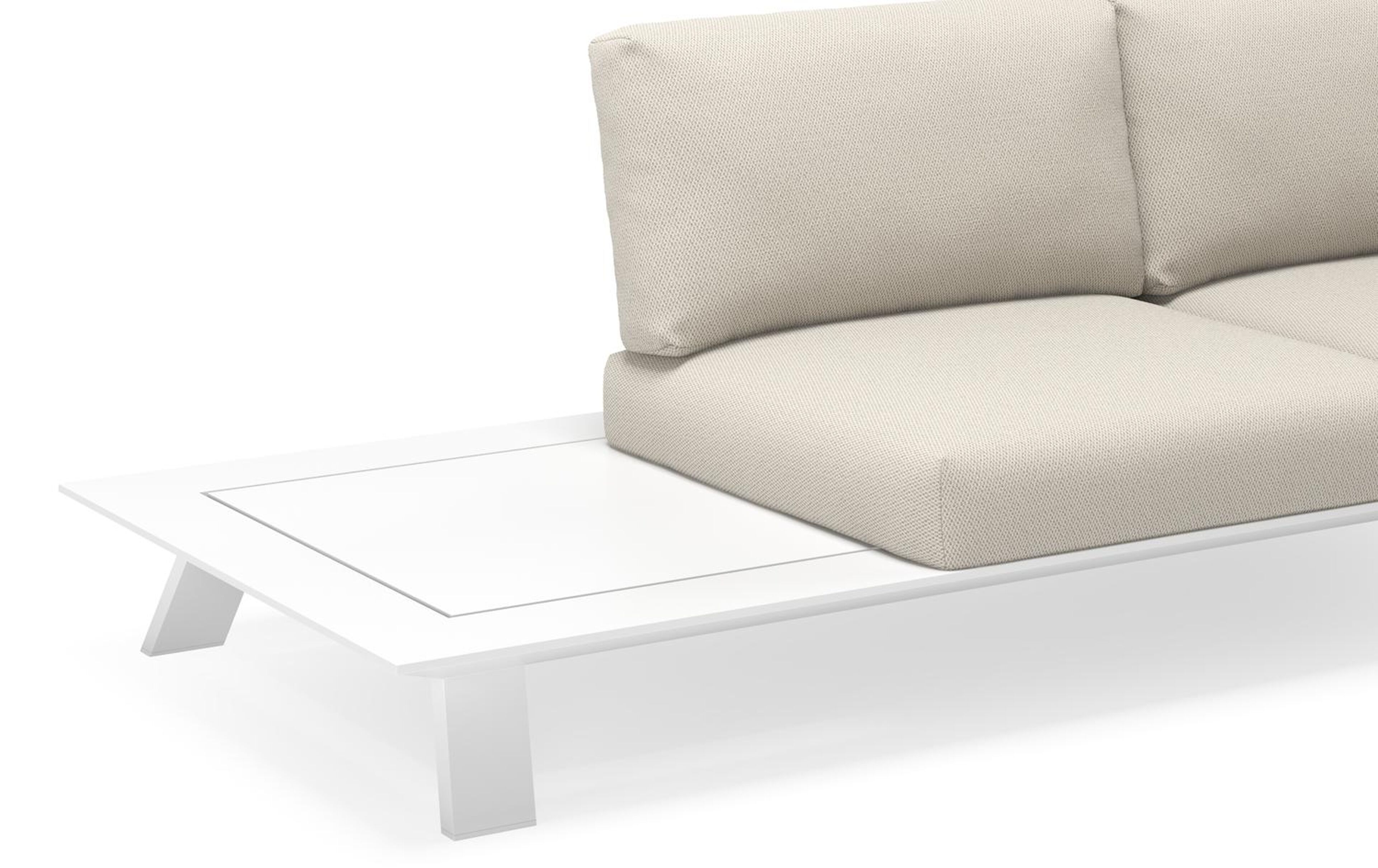 Cesano loungehoek in wit aluminium met chartres pewter all weather sunbrella® luxe kussens