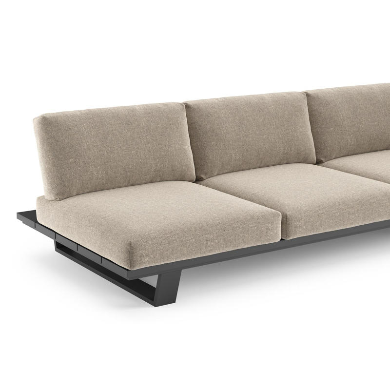 Pagino loungebank in zwart aluminium met chartres pewter all weather sunbrella® luxe kussen