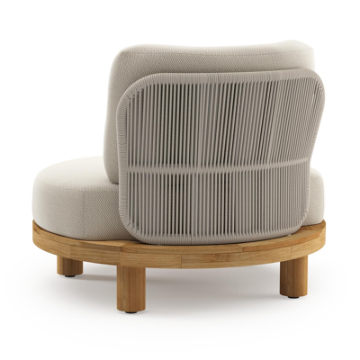 Fauteuil de jardin Donato en teck et corde ronde tissée verticalement beige et coussins en all weather sunbrella® luxe Lopi Marble