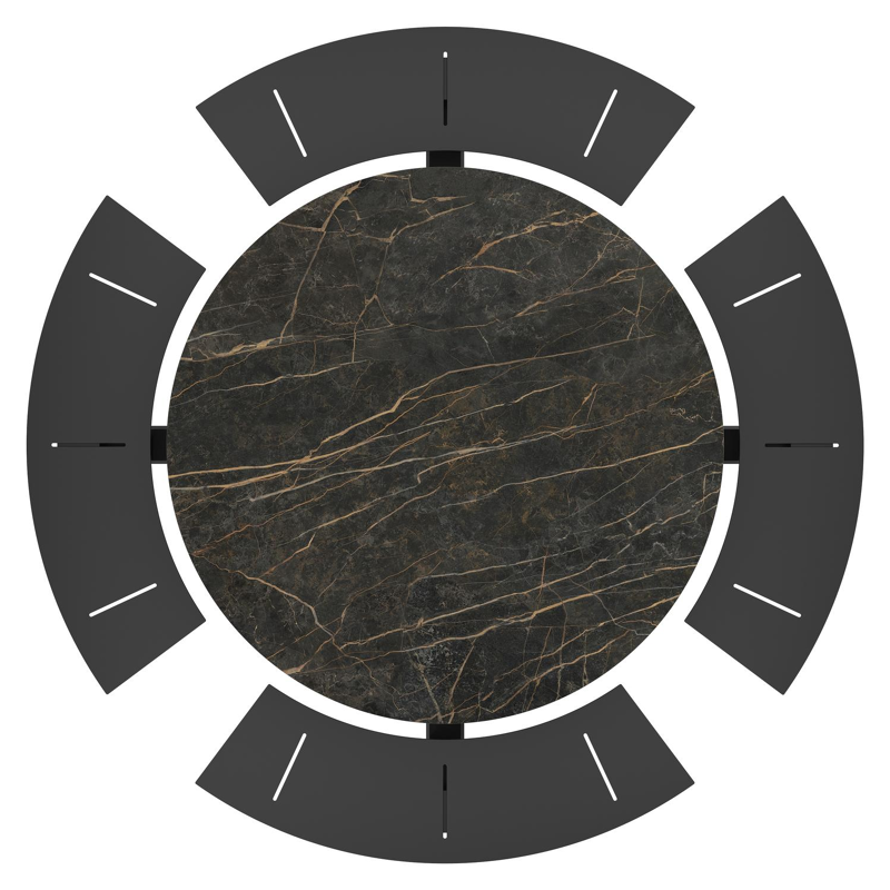 Rondino picknicktafel in zwart aluminium en volkeramiek black obsession tafelblad - Ø 236 x H 71,5 cm