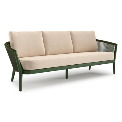 Orso loungebank in groen aluminium en groen verticaal geweven ronde rope met Heritage Papyrus all weather sunbrella® luxe kussen