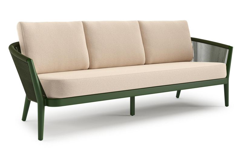 Orso loungebank in groen aluminium en groen verticaal geweven ronde rope met Heritage Papyrus all weather sunbrella® luxe kussen