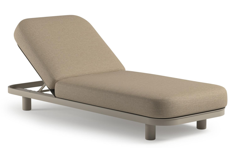 Chaise longue réglable Donato en aluminium beige avec All Weather Cosytica althea camel coussin