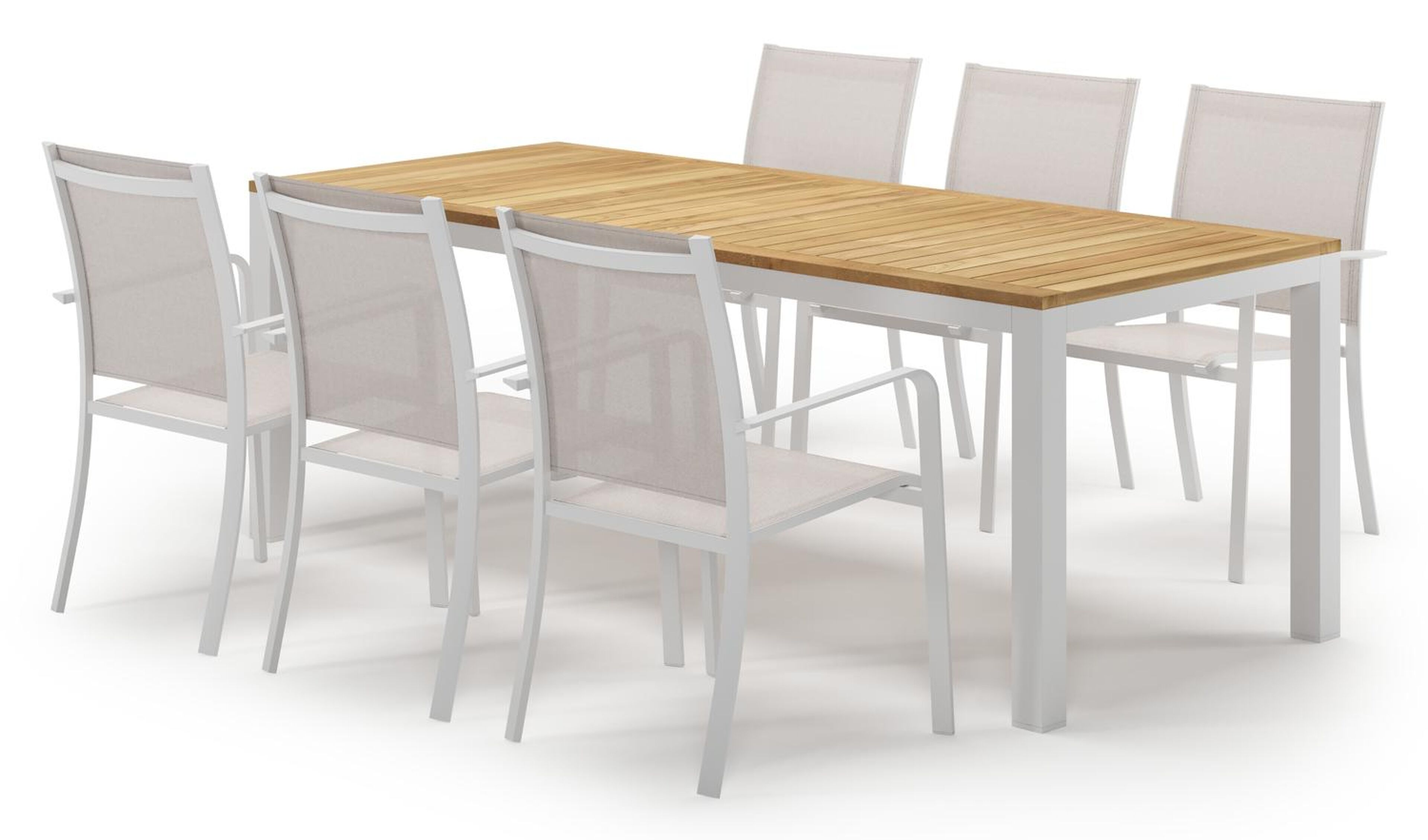 Varese tuinset in wit aluminium en teak met 6 Calobra tuinstoelen
