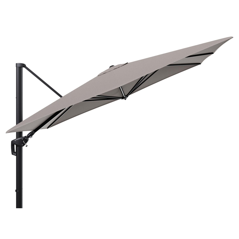 Minore zweefparasol tiltfunctie in zwart aluminium en parasoldoek in All Weather Sunbrella® Luxe Lopi Pepper - L1 280 x L2: 370 cm (zonder voet) (zonder voet)