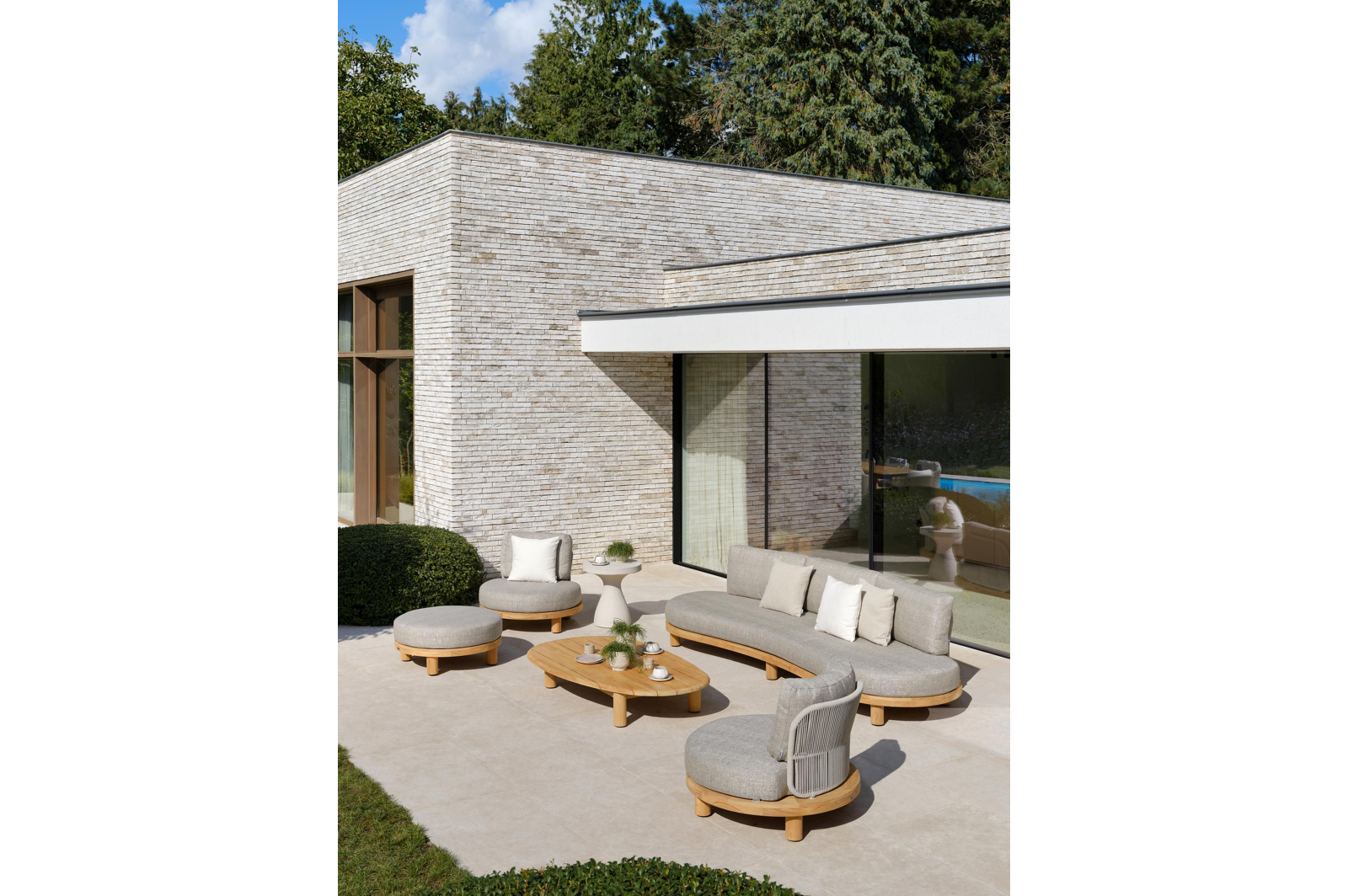 Donato loungebank 3-zit in teak met marbella beige all weather Casettica kussen
